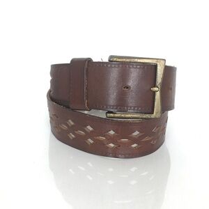 Brown Leather Diamond Perforated Belt Women’s Size 30